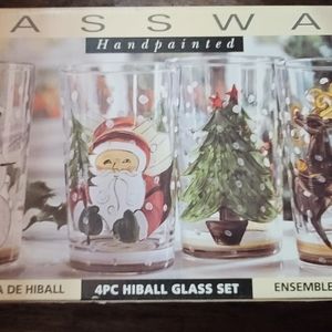 Tabletops Unlimited Winter Wonderland 4 Pc Hiball Handpainted Glass Set. - Rare